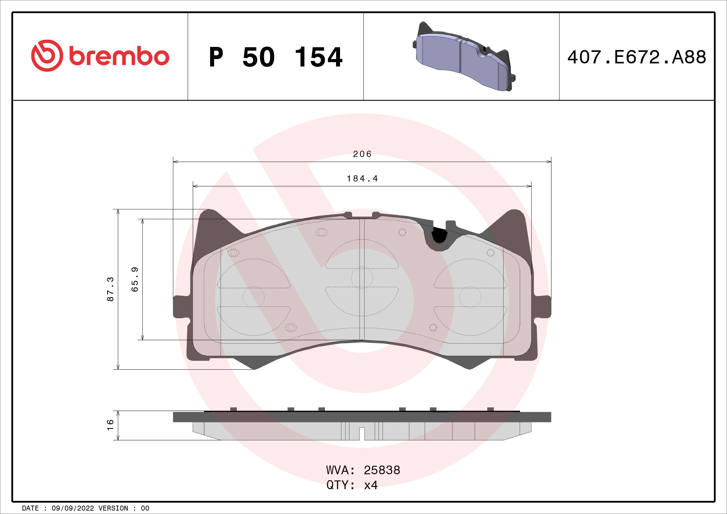 A.B.S. P 50 154 BREMBO Bremsbelagsatz, Scheibenbremse